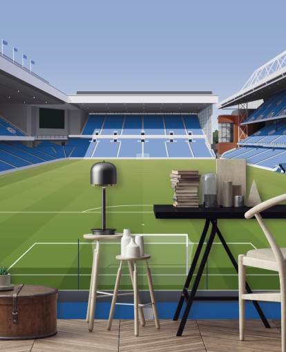 blue and green football stadium wallpaper called Ibrox Football Stadium by Matthew J I Wood Design & Illustration for child's bedrooms