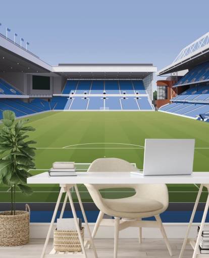 papel pintado azul y verde de un estadio de fútbol llamado Ibrox Football Stadium de Matthew J I Wood Diseño e ilustración para dormitorios de niños papel pintado azul y verde de un estadio de fútbol llamado Ibrox Football Stadium de Matthew J I Wood Diseño e ilustración para dormitorios de niños