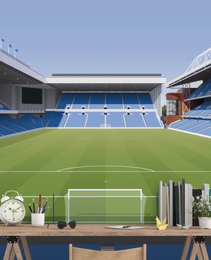 blå og grøn fodboldstadion tapet kaldet Ibrox Football Stadium af Matthew J I Wood Design & Illustration til børns soveværelser blå og grøn fodboldstadion tapet kaldet Ibrox Football Stadium af Matthew J I Wood Design & Illustration til børns soveværelser