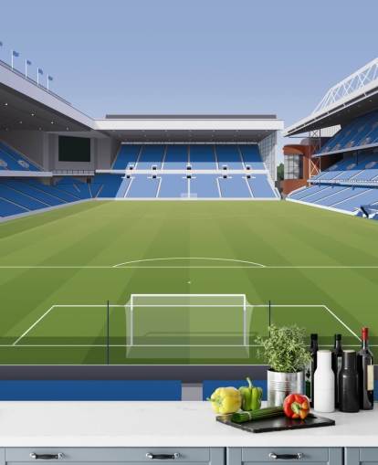 blue and green football stadium wallpaper called Ibrox Football Stadium by Matthew J I Wood Design & Illustration for child's bedrooms blue and green football stadium wallpaper called Ibrox Football Stadium by Matthew J I Wood Design & Illustration for child's bedrooms