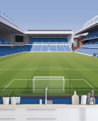 blue and green football stadium wallpaper called Ibrox Football Stadium by Matthew J I Wood Design & Illustration for child's bedrooms blue and green football stadium wallpaper called Ibrox Football Stadium by Matthew J I Wood Design & Illustration for child's bedrooms