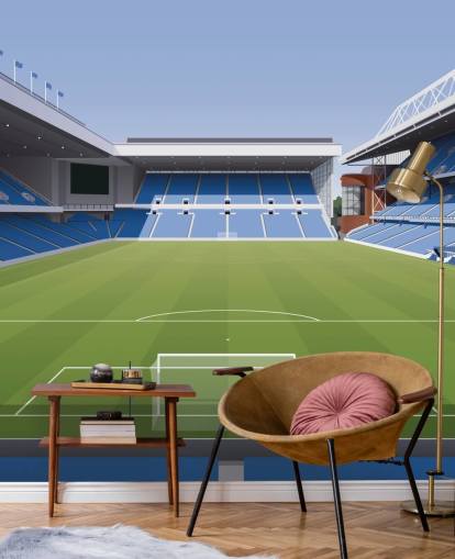 papel de parede de estádio de futebol azul e verde chamado Estádio de Futebol Ibrox de Matthew J I Wood Design & Illustration para quartos infantis