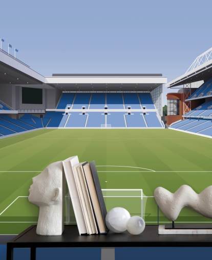 papel pintado azul y verde de un estadio de fútbol llamado Ibrox Football Stadium de Matthew J I Wood Diseño e ilustración para dormitorios de niños papel pintado azul y verde de un estadio de fútbol llamado Ibrox Football Stadium de Matthew J I Wood Diseño e ilustración para dormitorios de niños