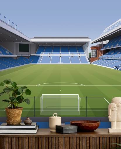 blue and green football stadium wallpaper called Ibrox Football Stadium by Matthew J I Wood Design & Illustration for child's bedrooms blue and green football stadium wallpaper called Ibrox Football Stadium by Matthew J I Wood Design & Illustration for child's bedrooms