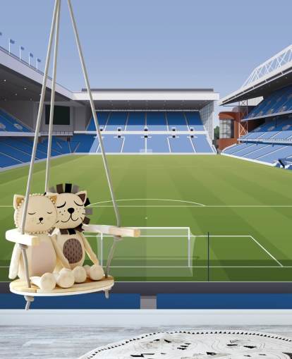 blue and green football stadium wallpaper called Ibrox Football Stadium by Matthew J I Wood Design & Illustration for child's bedrooms blue and green football stadium wallpaper called Ibrox Football Stadium by Matthew J I Wood Design & Illustration for child's bedrooms