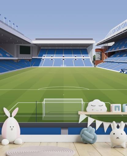 papier peint de stade de football bleu et vert appelé Ibrox Football Stadium par Matthew J I Wood Design & Illustration pour chambres d'enfants