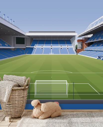 Blaue und grüne Fußballstadion-Tapete namens Ibrox Football Stadium von Matthew J I Wood Design & Illustration für Kinderzimmer Blaue und grüne Fußballstadion-Tapete namens Ibrox Football Stadium von Matthew J I Wood Design & Illustration für Kinderzimmer