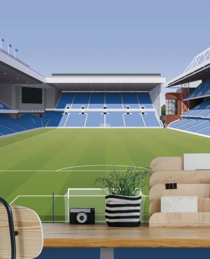 blå og grøn fodboldstadion tapet kaldet Ibrox Football Stadium af Matthew J I Wood Design & Illustration til børns soveværelser blå og grøn fodboldstadion tapet kaldet Ibrox Football Stadium af Matthew J I Wood Design & Illustration til børns soveværelser