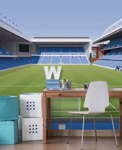 sininen ja vihreä jalkapallostadionin taustakuva nimeltä Ibrox Football Stadium, kirjoittanut Matthew J I Wood Design & Illustration lasten makuuhuoneisiin sininen ja vihreä jalkapallostadionin taustakuva nimeltä Ibrox Football Stadium, kirjoittanut Matthew J I Wood Design & Illustration lasten makuuhuoneisiin