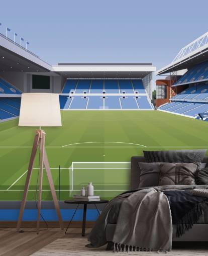 papel de parede de estádio de futebol azul e verde chamado Estádio de Futebol Ibrox de Matthew J I Wood Design & Illustration para quartos infantis