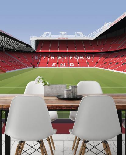 red and green football stadium wallpaper mural called Old Trafford Football Stadium by Matthew J I Wood Design & Illustration for child's bedrooms
