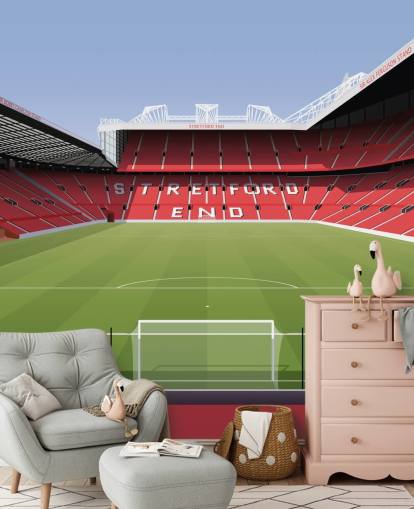 red and green football stadium wallpaper mural called Old Trafford Football Stadium by Matthew J I Wood Design & Illustration for child's bedrooms red and green football stadium wallpaper mural called Old Trafford Football Stadium by Matthew J I Wood Design & Illustration for child's bedrooms