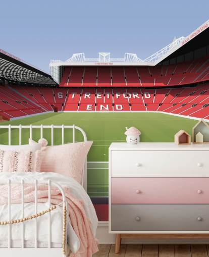 red and green football stadium wallpaper mural called Old Trafford Football Stadium by Matthew J I Wood Design & Illustration for child's bedrooms red and green football stadium wallpaper mural called Old Trafford Football Stadium by Matthew J I Wood Design & Illustration for child's bedrooms