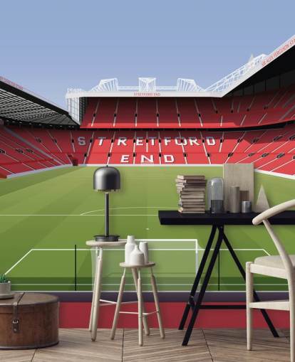papier peint mural de stade de football rouge et vert appelé Old Trafford Football Stadium par Matthew J I Wood Design & Illustration pour chambres d'enfants