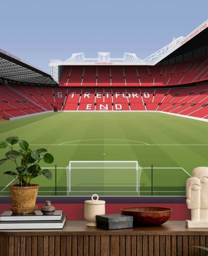Rote und grüne Fußballstadion-Tapete namens Old Trafford Football Stadium von Matthew J I Wood Design & Illustration für Kinderzimmer