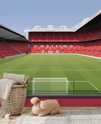 Carta da parati murale con stadio di calcio rosso e verde chiamato Old Trafford Football Stadium di Matthew J I Wood Design & Illustration per camerette per bambini Carta da parati murale con stadio di calcio rosso e verde chiamato Old Trafford Football Stadium di Matthew J I Wood Design & Illustration per camerette per bambini