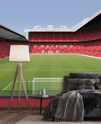 röd och grön fotbollsstadion tapetväggmålning som heter Old Trafford Football Stadium av Matthew J I Wood Design & Illustration för barns sovrum röd och grön fotbollsstadion tapetväggmålning som heter Old Trafford Football Stadium av Matthew J I Wood Design & Illustration för barns sovrum