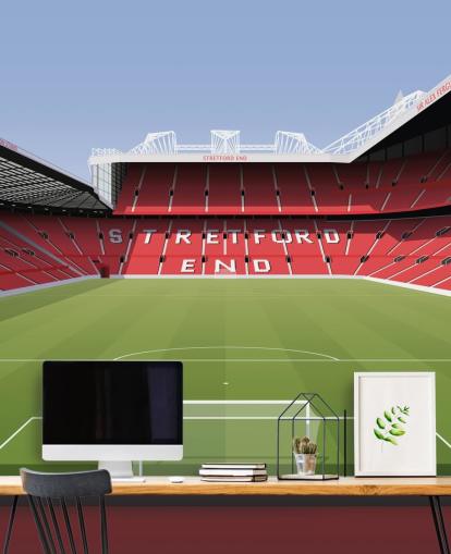 red and green football stadium wallpaper mural called Old Trafford Football Stadium by Matthew J I Wood Design & Illustration for child's bedrooms red and green football stadium wallpaper mural called Old Trafford Football Stadium by Matthew J I Wood Design & Illustration for child's bedrooms
