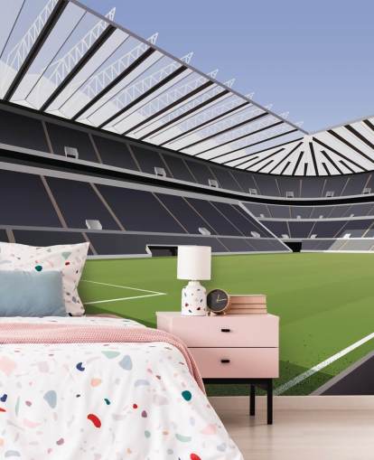 sort og grøn Newcastle United tapet vægmaleri kaldet St James' Park Football Stadium af Matthew J I Wood Design & Illustration til børns soveværelse