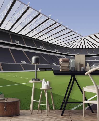 Carta da parati murale nera e verde del Newcastle United chiamata St James' Park Football Stadium di Matthew J I Wood Design & Illustration per la cameretta dei bambini