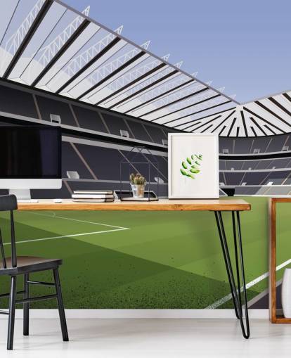 mural de papel pintado negro y verde del Newcastle United llamado St James' Park Football Stadium de Matthew J I Wood Diseño e ilustración para dormitorio infantil