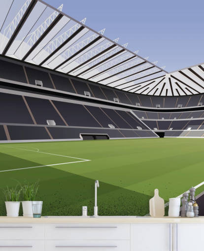 mural de papel de parede preto e verde do Newcastle United chamado St James' Park Football Stadium, de Matthew J I Wood Design & Illustration para quarto de criança mural de papel de parede preto e verde do Newcastle United chamado St James' Park Football Stadium, de Matthew J I Wood Design & Illustration para quarto de criança
