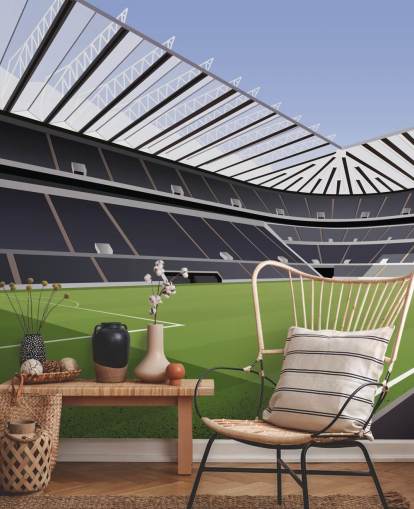zwart-groene muurschildering van Newcastle United genaamd St James' Park Football Stadium van Matthew J I Wood Design & Illustration voor de kinderkamer