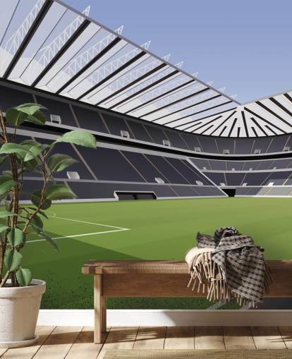 zwart-groene muurschildering van Newcastle United genaamd St James' Park Football Stadium van Matthew J I Wood Design & Illustration voor de kinderkamer zwart-groene muurschildering van Newcastle United genaamd St James' Park Football Stadium van Matthew J I Wood Design & Illustration voor de kinderkamer