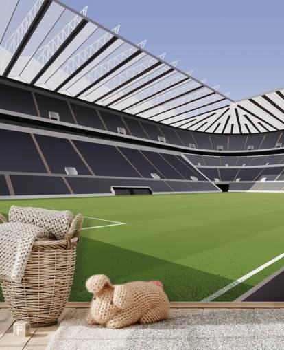 Carta da parati murale nera e verde del Newcastle United chiamata St James' Park Football Stadium di Matthew J I Wood Design & Illustration per la cameretta dei bambini