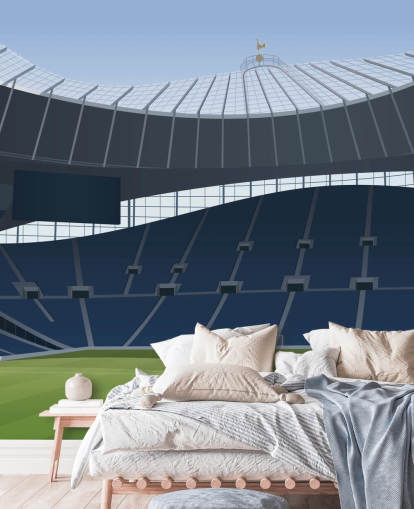 Blaue und grüne Fußballstadion-Tapete namens Tottenham Hotspur Stadium Football Stadium von Matthew J I Wood Design & Illustration für Kinderzimmer Blaue und grüne Fußballstadion-Tapete namens Tottenham Hotspur Stadium Football Stadium von Matthew J I Wood Design & Illustration für Kinderzimmer