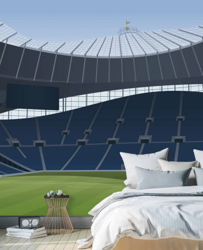 blue and green football stadium wallpaper called Tottenham Hotspur Stadium Football Stadium by Matthew J I Wood Design & Illustration for kids bedrooms