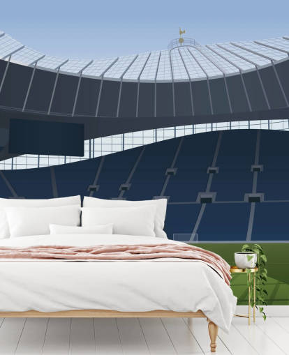 blauw en groen voetbalstadionbehang genaamd Tottenham Hotspur Stadium Football Stadium van Matthew J I Wood Design & Illustration voor kinderkamers