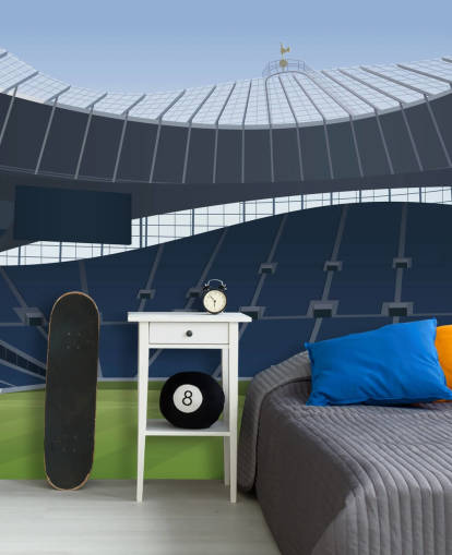 blue and green football stadium wallpaper called Tottenham Hotspur Stadium Football Stadium by Matthew J I Wood Design & Illustration for kids bedrooms