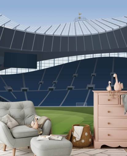 blå og grøn fodboldstadion tapet kaldet Tottenham Hotspur Stadium Football Stadium af Matthew J I Wood Design & Illustration til børns soveværelser