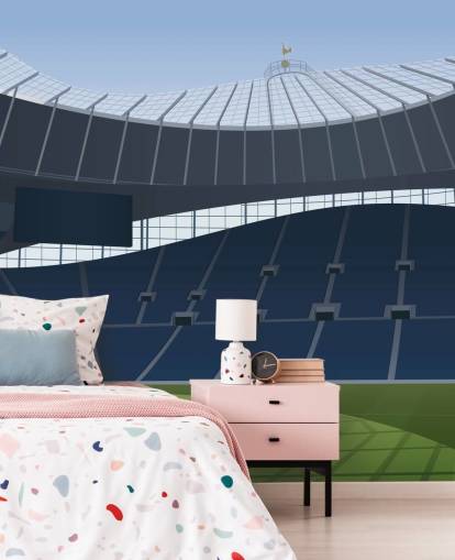 sininen ja vihreä jalkapallostadionin taustakuva nimeltä Tottenham Hotspur Stadium Football Stadium, kirjoittanut Matthew J I Wood Design & Illustration lasten makuuhuoneisiin