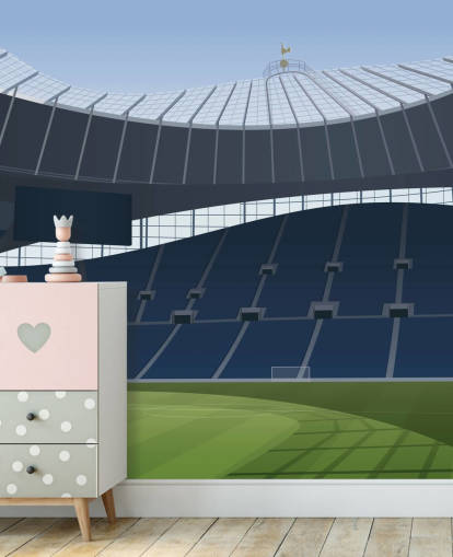 blue and green football stadium wallpaper called Tottenham Hotspur Stadium Football Stadium by Matthew J I Wood Design & Illustration for kids bedrooms