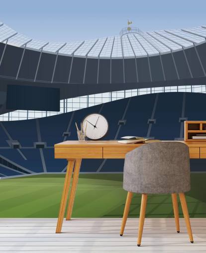 blauw en groen voetbalstadionbehang genaamd Tottenham Hotspur Stadium Football Stadium van Matthew J I Wood Design & Illustration voor kinderkamers