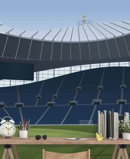 blue and green football stadium wallpaper called Tottenham Hotspur Stadium Football Stadium by Matthew J I Wood Design & Illustration for kids bedrooms