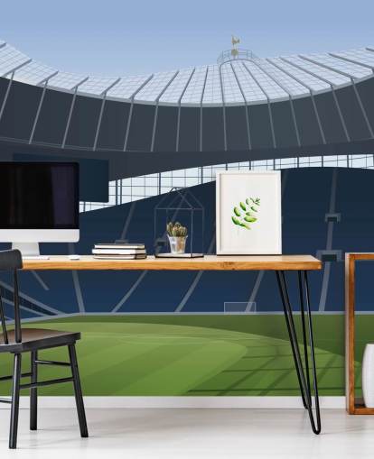 blue and green football stadium wallpaper called Tottenham Hotspur Stadium Football Stadium by Matthew J I Wood Design & Illustration for kids bedrooms