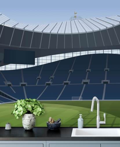 blue and green football stadium wallpaper called Tottenham Hotspur Stadium Football Stadium by Matthew J I Wood Design & Illustration for kids bedrooms
