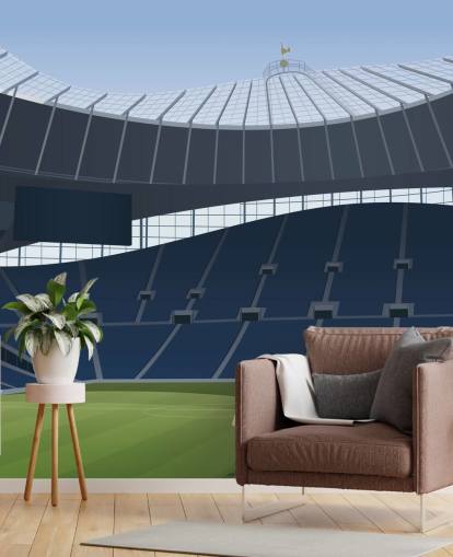 blue and green football stadium wallpaper called Tottenham Hotspur Stadium Football Stadium by Matthew J I Wood Design & Illustration for kids bedrooms