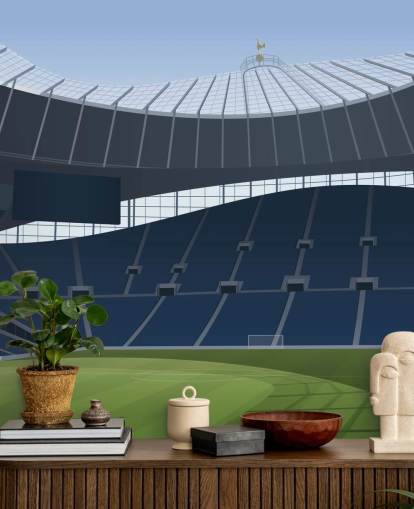 blue and green football stadium wallpaper called Tottenham Hotspur Stadium Football Stadium by Matthew J I Wood Design & Illustration for kids bedrooms