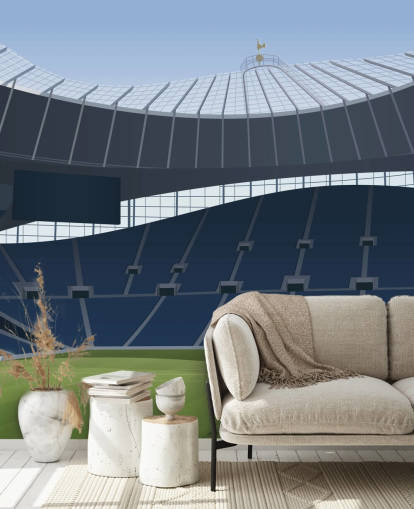 Blaue und grüne Fußballstadion-Tapete namens Tottenham Hotspur Stadium Football Stadium von Matthew J I Wood Design & Illustration für Kinderzimmer