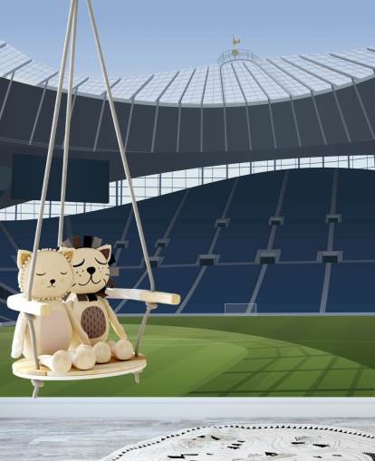 papel pintado azul y verde de un estadio de fútbol llamado Tottenham Hotspur Stadium Football Stadium de Matthew J I Wood Diseño e ilustración para dormitorios de niños