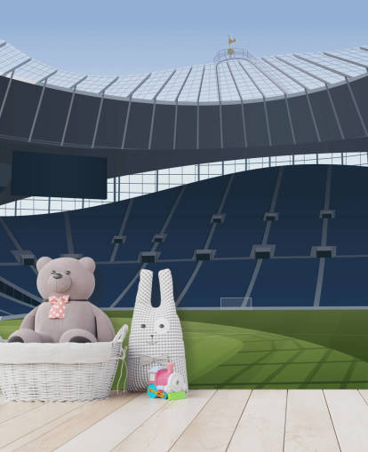 papel pintado azul y verde de un estadio de fútbol llamado Tottenham Hotspur Stadium Football Stadium de Matthew J I Wood Diseño e ilustración para dormitorios de niños