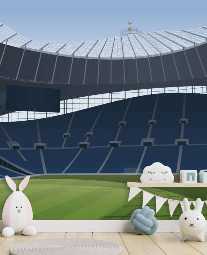 blue and green football stadium wallpaper called Tottenham Hotspur Stadium Football Stadium by Matthew J I Wood Design & Illustration for kids bedrooms