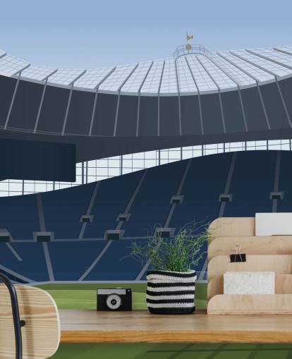 Blaue und grüne Fußballstadion-Tapete namens Tottenham Hotspur Stadium Football Stadium von Matthew J I Wood Design & Illustration für Kinderzimmer Blaue und grüne Fußballstadion-Tapete namens Tottenham Hotspur Stadium Football Stadium von Matthew J I Wood Design & Illustration für Kinderzimmer