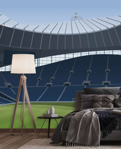 sininen ja vihreä jalkapallostadionin taustakuva nimeltä Tottenham Hotspur Stadium Football Stadium, kirjoittanut Matthew J I Wood Design & Illustration lasten makuuhuoneisiin