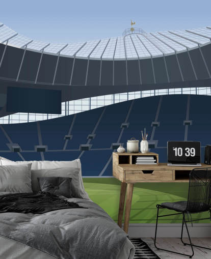 Blaue und grüne Fußballstadion-Tapete namens Tottenham Hotspur Stadium Football Stadium von Matthew J I Wood Design & Illustration für Kinderzimmer