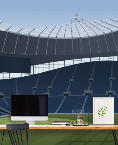 blue and green football stadium wallpaper called Tottenham Hotspur Stadium Football Stadium by Matthew J I Wood Design & Illustration for kids bedrooms